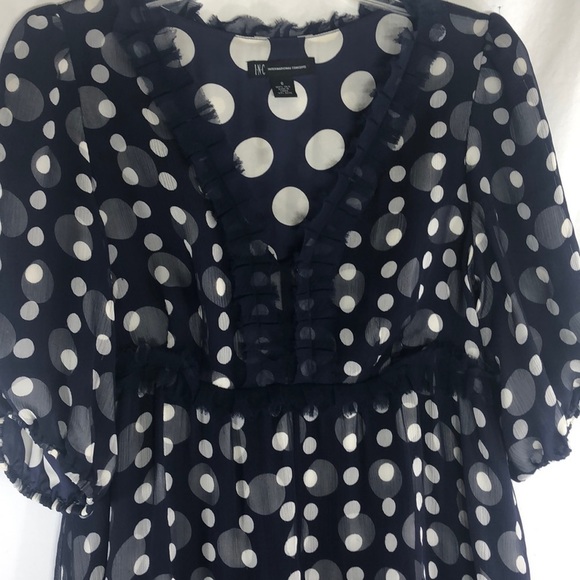 INC Beautiful Navy Silk Polka Dot Dress   B18 - Picture 6 of 6
